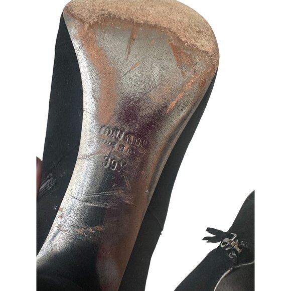 MIU MIU Black Suede Booties Heels Size 39.5/9.5 - Picture 9 of 10